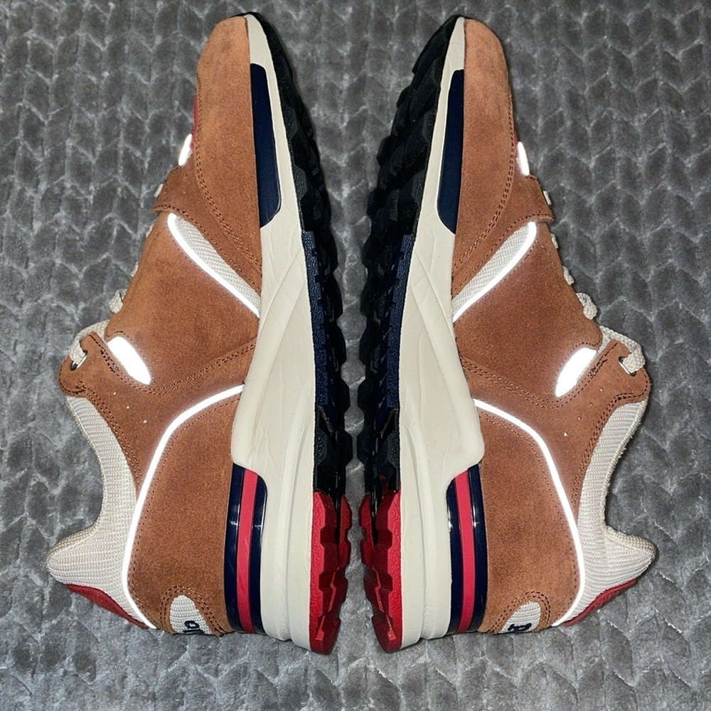 Polo Ralph Lauren Men’s 10 Trackstr 200 Suede Leather Retro Sneakers Brown Red - Picture 7 of 14